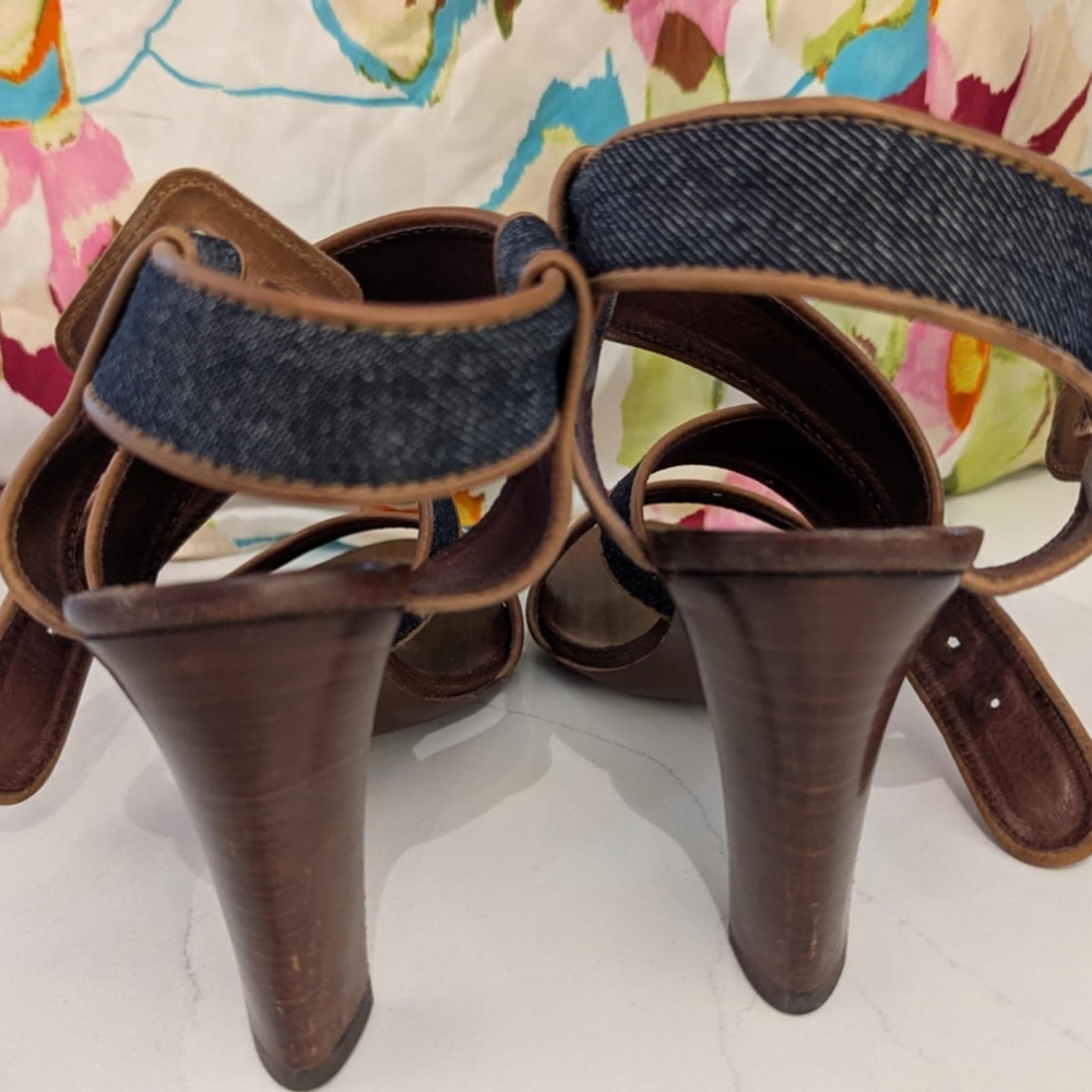 Hugo Boss Denim and leather Strappy Sandals with Buckle - Picture 3 of 7